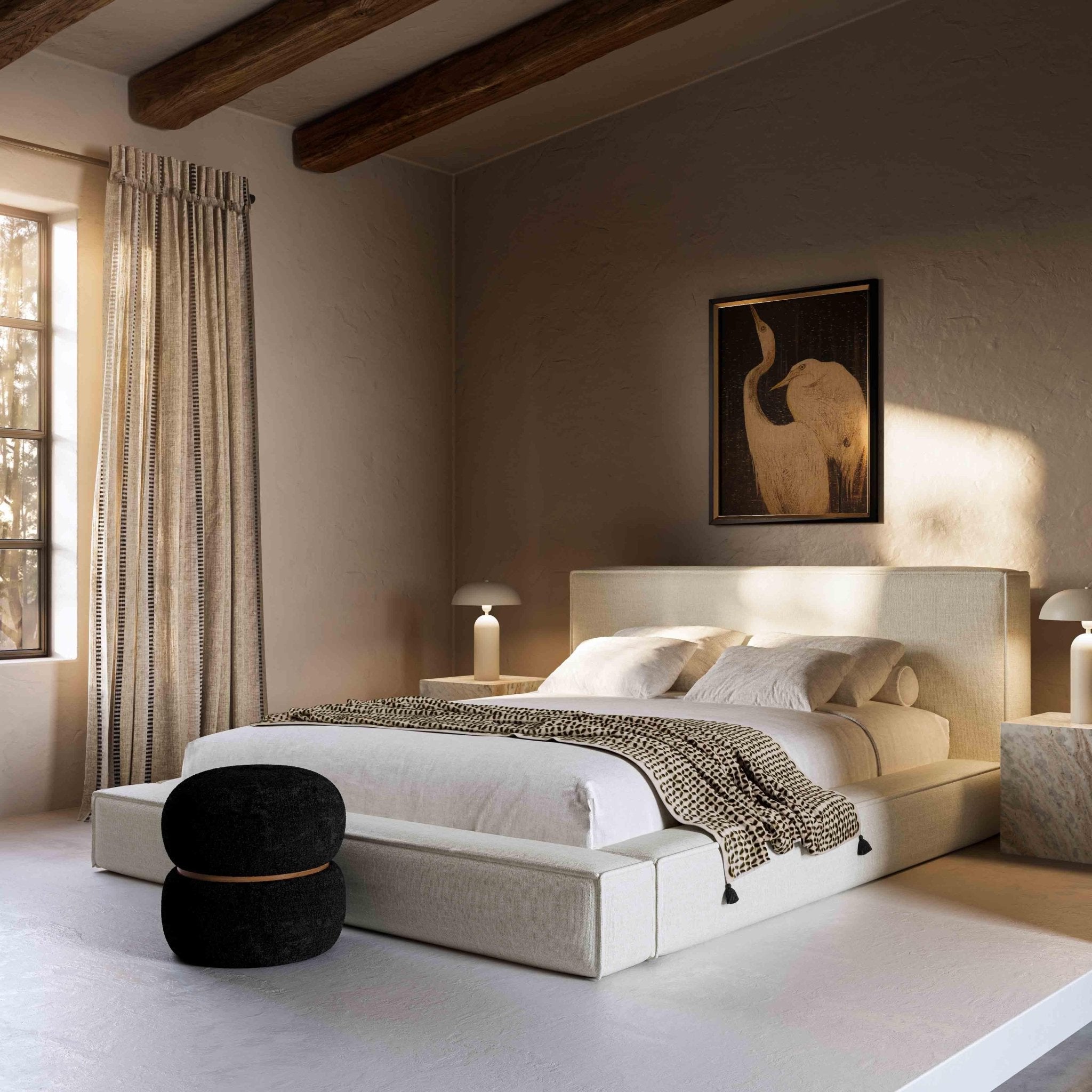 Olafur Cream Linen King Bed Beds| TOV
