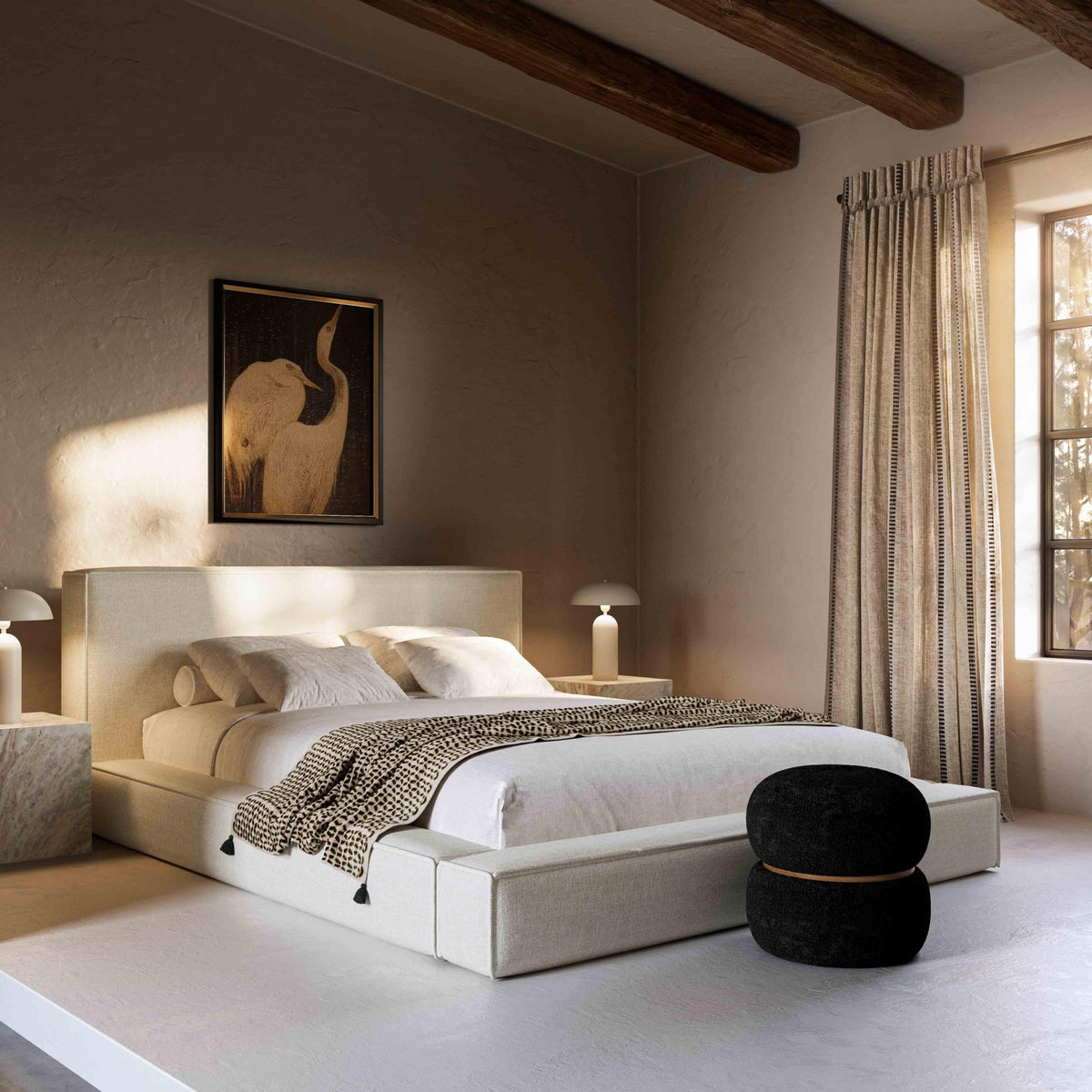 Olafur Cream Linen Queen Bed Beds| TOV