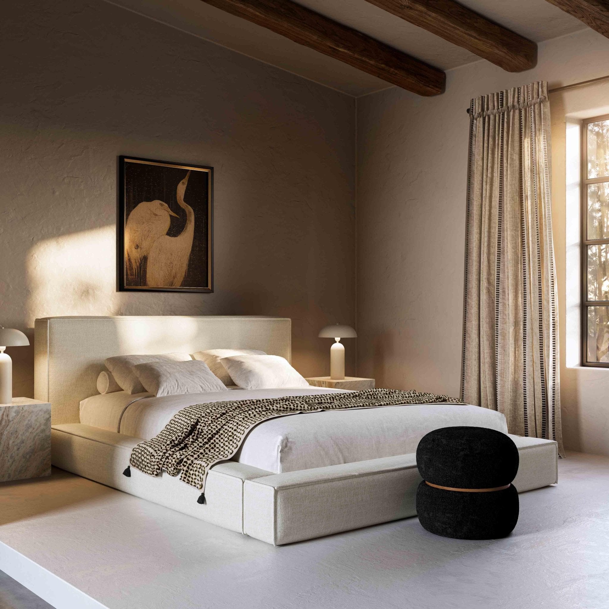 Olafur Cream Linen Queen Bed Beds| TOV