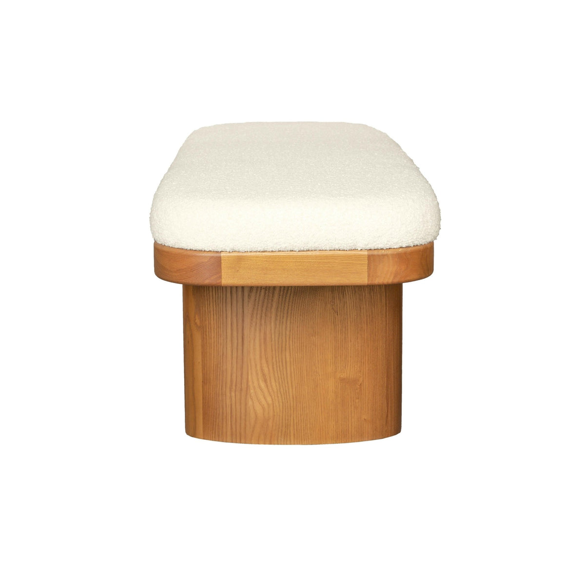 Ollie White Performance Boucle Wooden Bench Benches| TOV