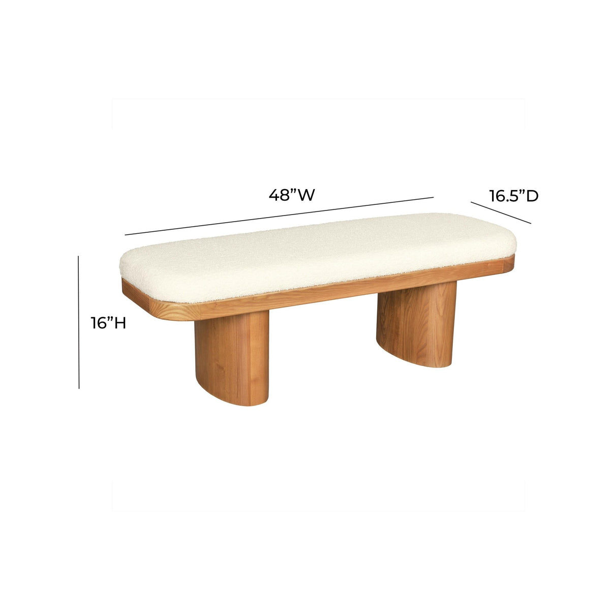 Ollie White Performance Boucle Wooden Bench Benches| TOV