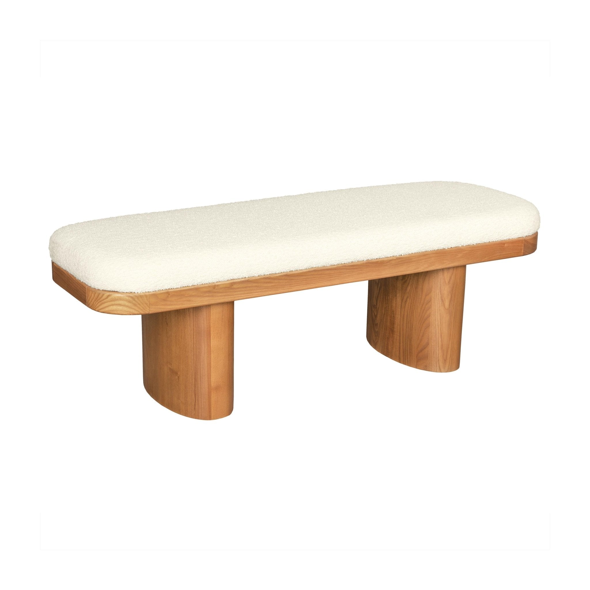 Ollie White Performance Boucle Wooden Bench Benches| TOV