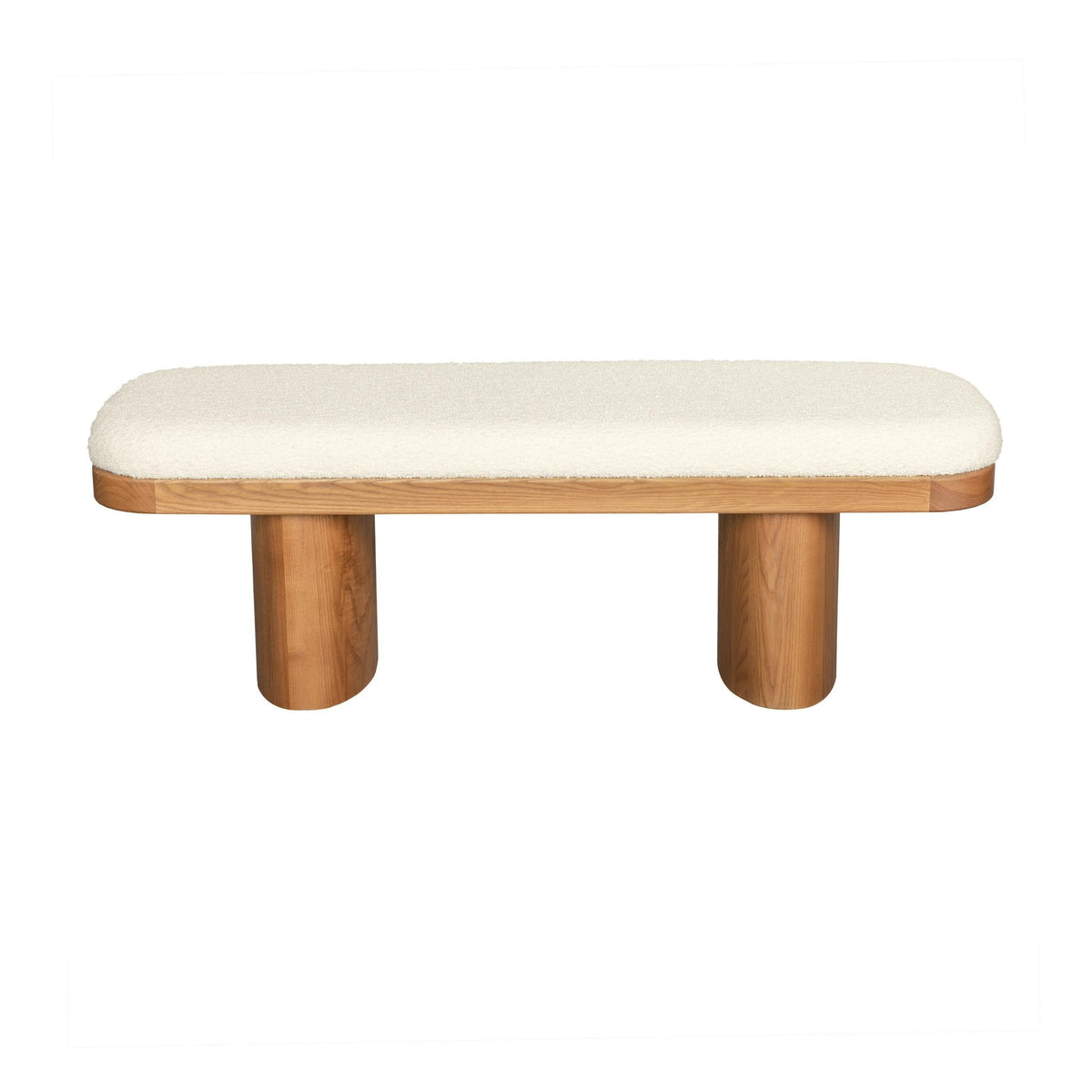 Ollie White Performance Boucle Wooden Bench Benches| TOV