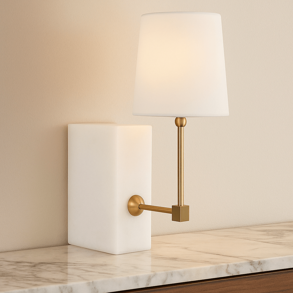 On a Shelf Mini Lamp - White Marble/Brass Table Lamps| Uttermost