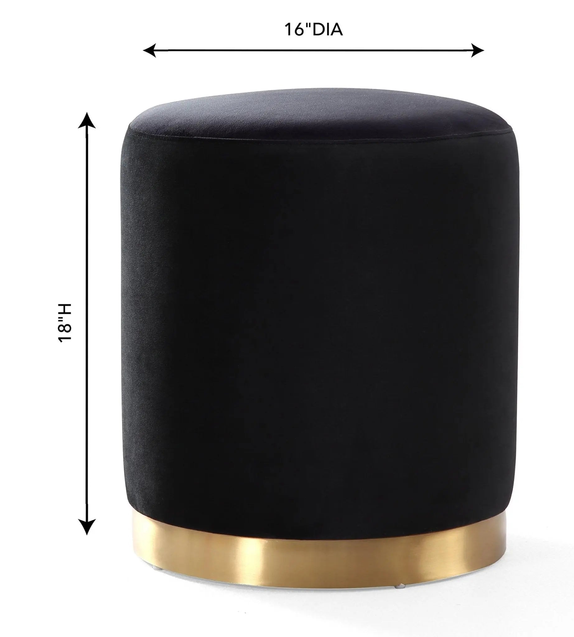 Opal Black Velvet Ottoman -Gold Base Ottomans| TOV