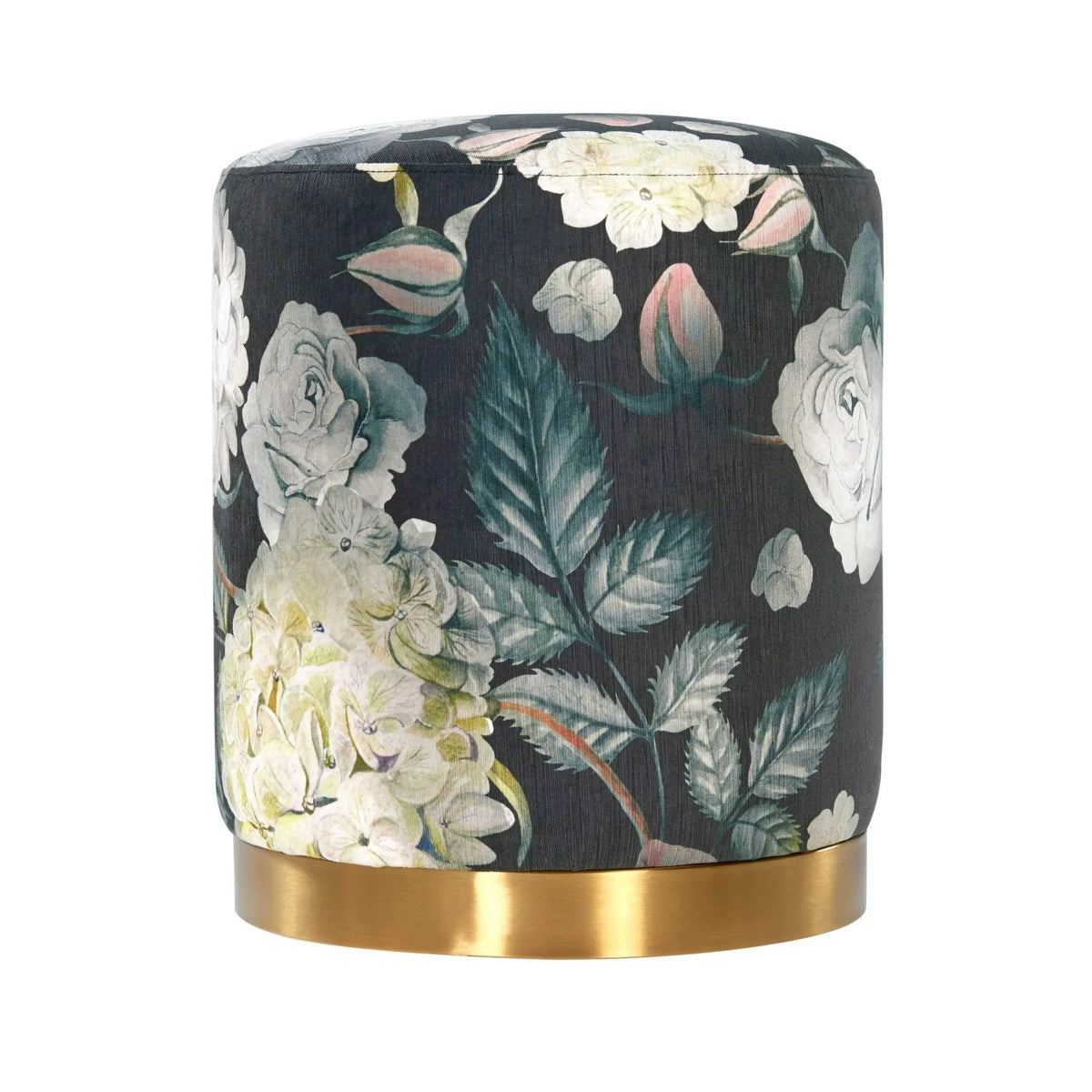 Opal Floral Velvet Ottoman with Gold Base Ottomans| TOV