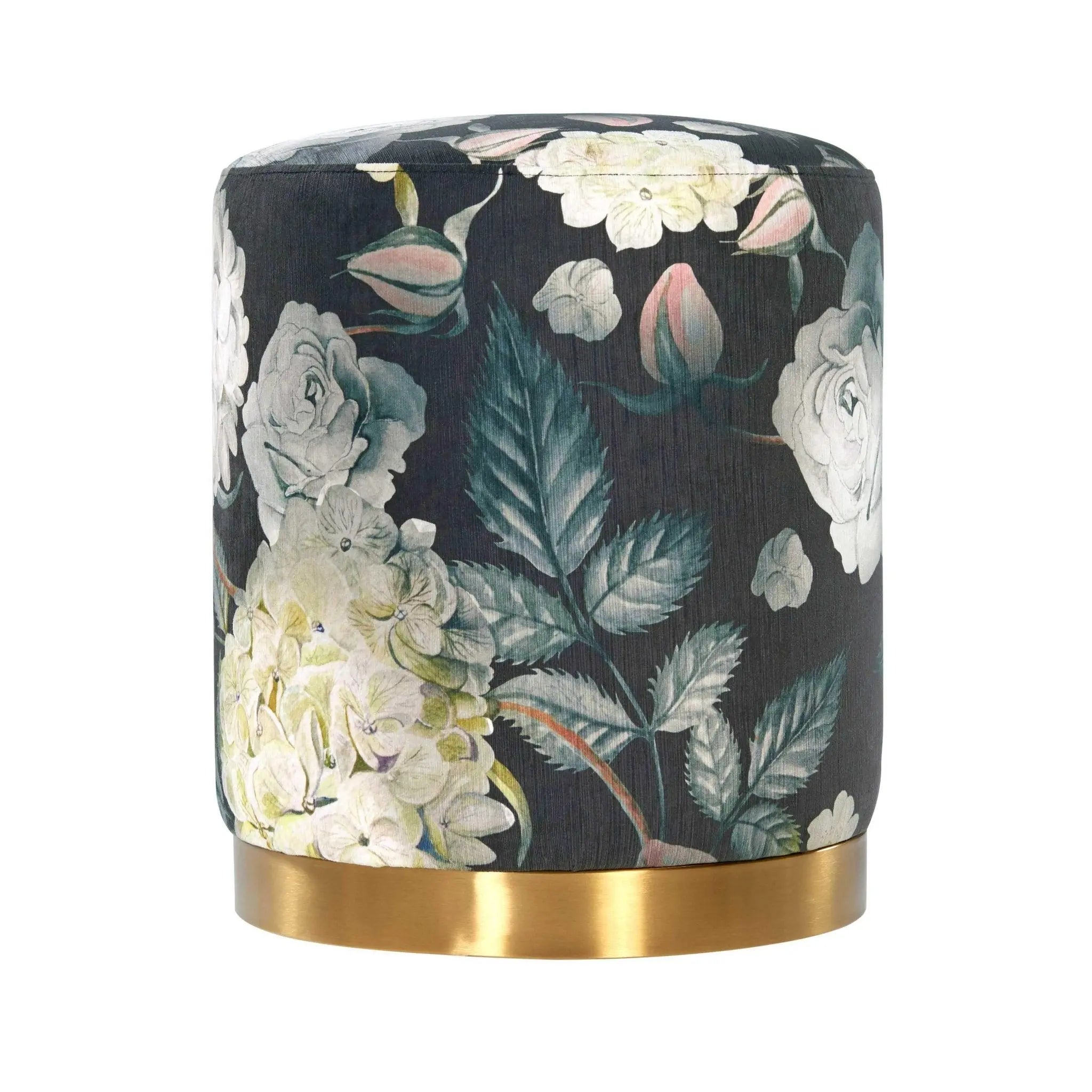 Opal Floral Velvet Ottoman with Gold Base Ottomans| TOV