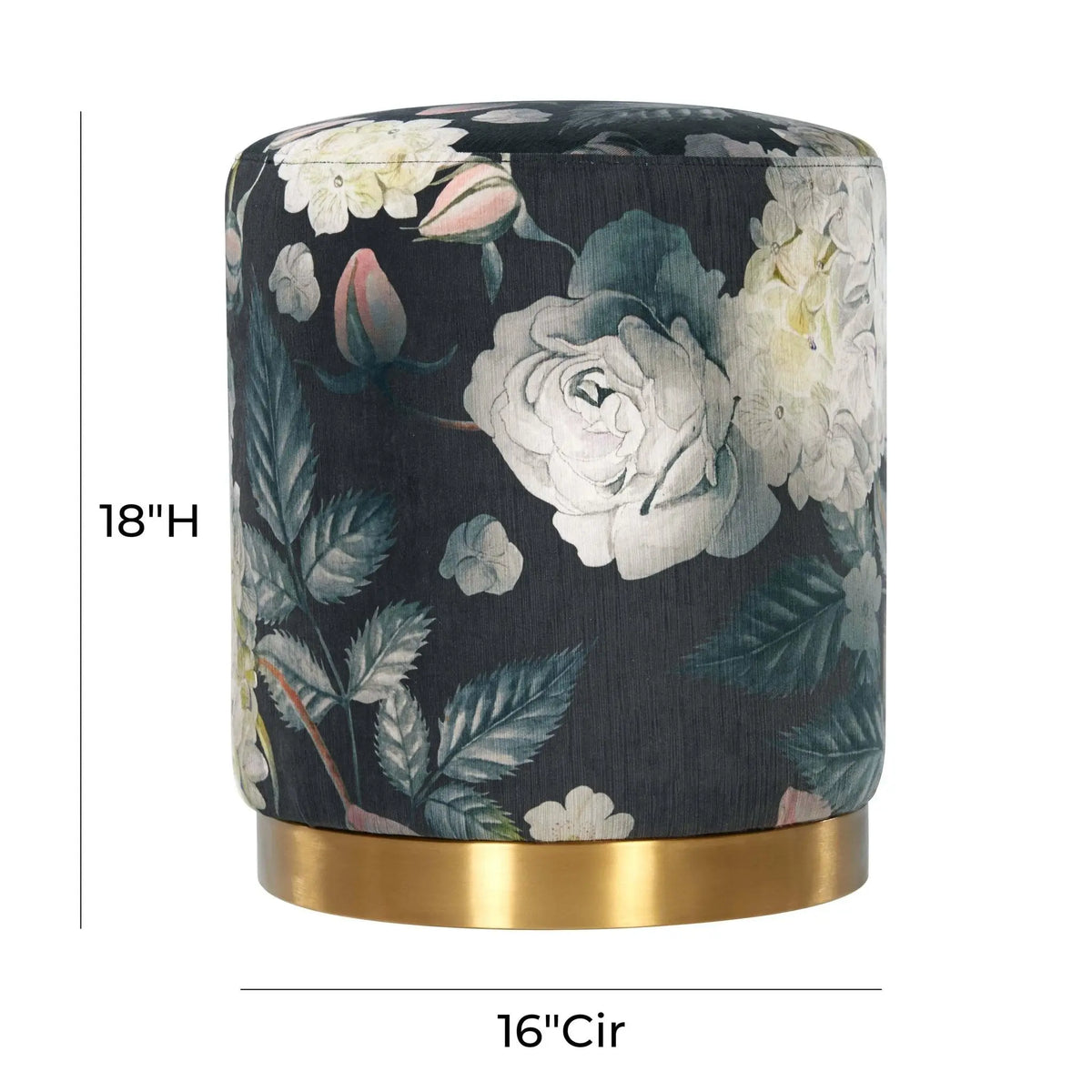 Opal Floral Velvet Ottoman with Gold Base Ottomans| TOV