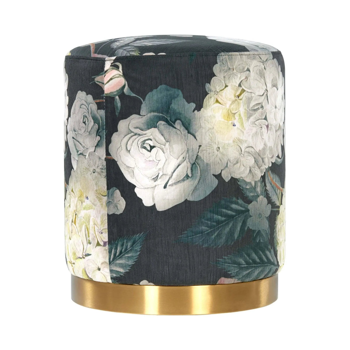 Opal Floral Velvet Ottoman with Gold Base Ottomans| TOV