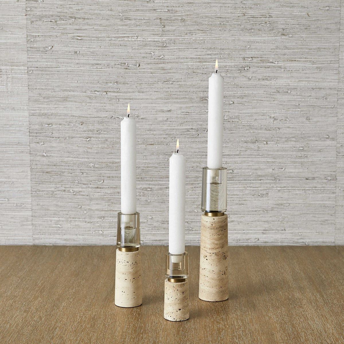 Optic Candleholders - Travertine, S/3 Candle Holders| Uttermost