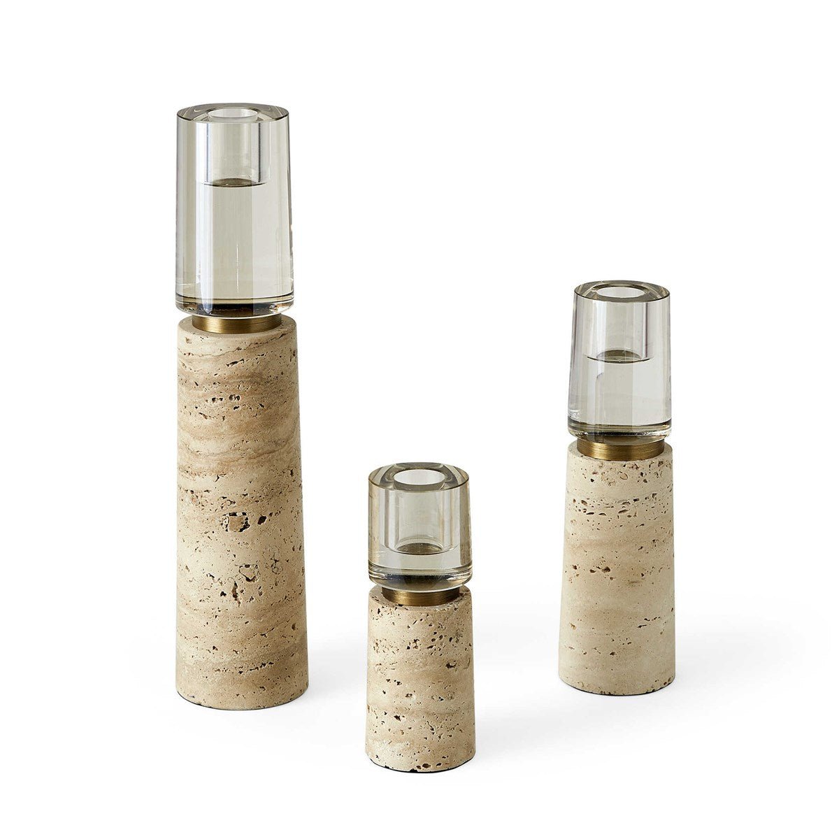 Optic Candleholders - Travertine, S/3 Candle Holders| Uttermost