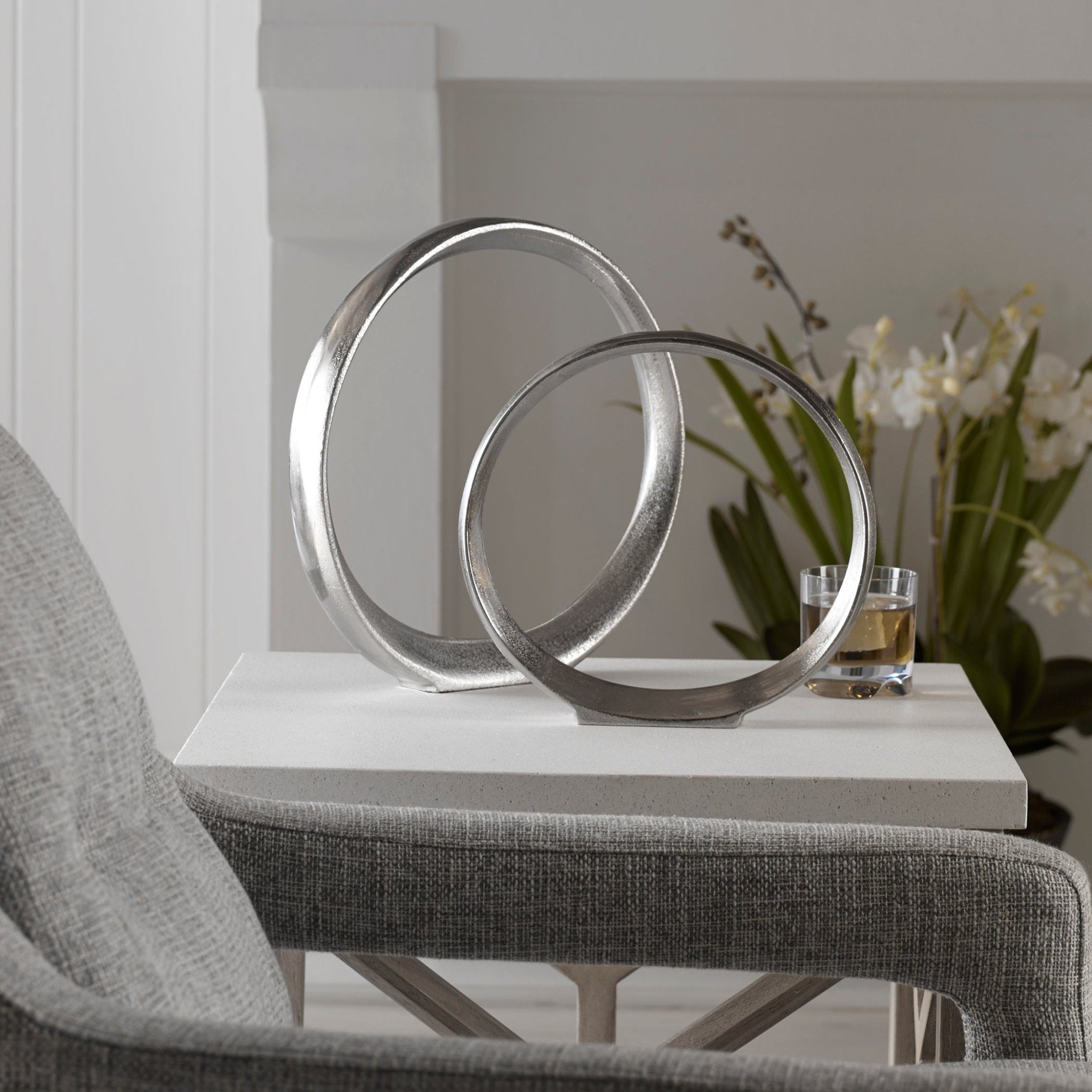 Orbits Ring Sculptures Nickel, S/2 Table Decors| Uttermost
