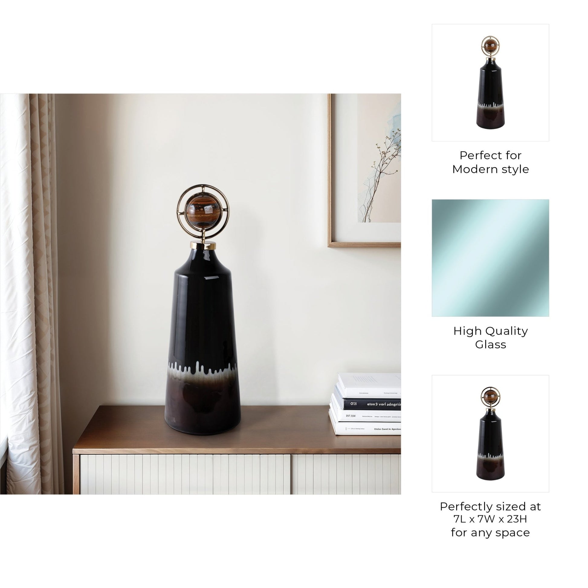 Oscar Tiger's Eye Stone And Metal Bottle Vases and Jars| Sagebrook Home