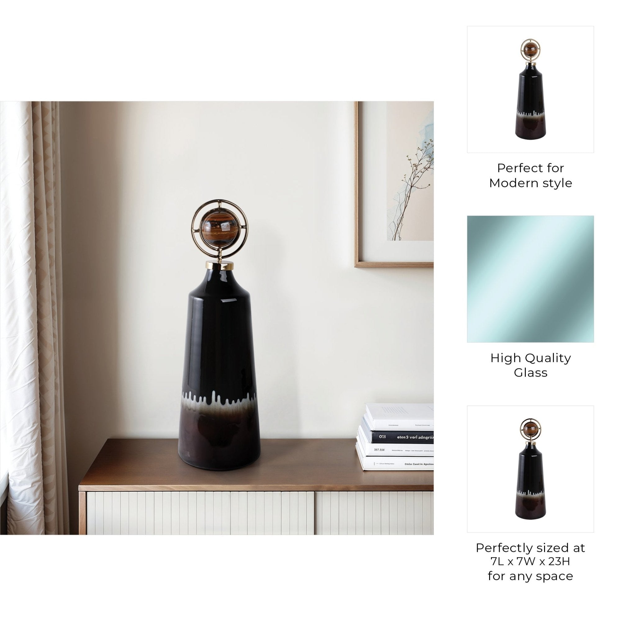 Oscar Tiger's Eye Stone And Metal Bottle Vases and Jars| Sagebrook Home
