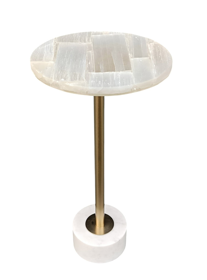 OVAL PINK QUARTZ SIDE TABLE IRON MARBLE AND ALUMINUM 10X12X24" - Al Rugaib Furniture