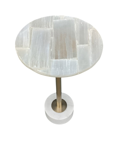 OVAL PINK QUARTZ SIDE TABLE IRON MARBLE AND ALUMINUM 10X12X24" - Al Rugaib Furniture