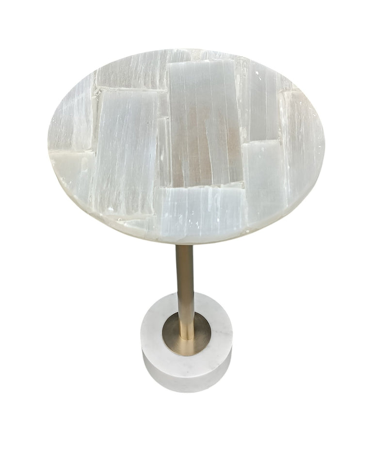 OVAL PINK QUARTZ SIDE TABLE IRON MARBLE AND ALUMINUM 10X12X24" - Al Rugaib Furniture