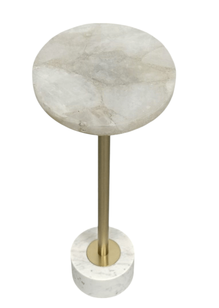 OVAL WHITE QUARTZ SIDE TABLE IRON MARBLE AND ALUMINUM 10X12X24" Accent & End Tables| Sagebrook Home
