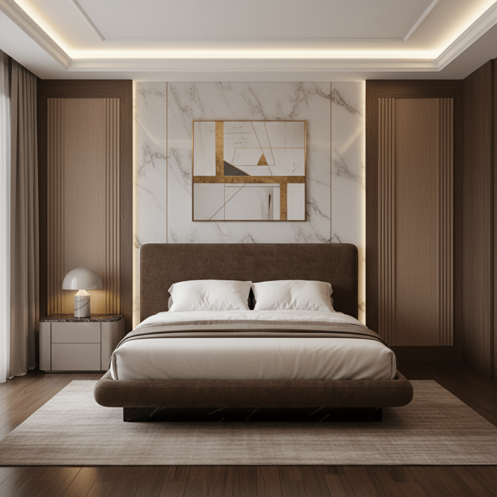 OVERLAP UPH KG BED DARK TAUPE Beds| Caracole