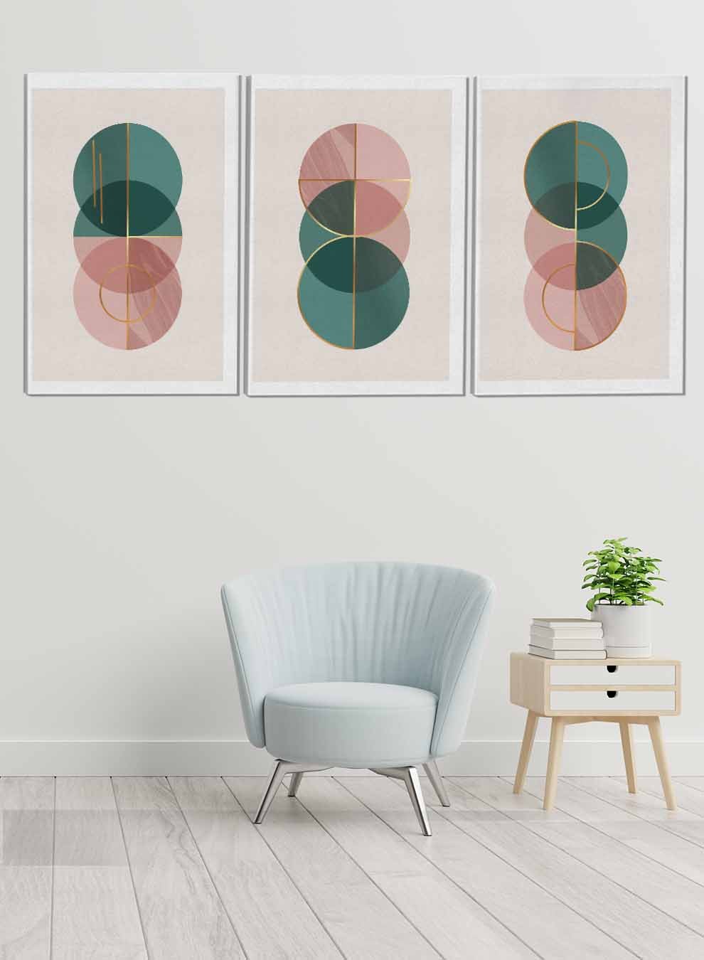 Overlapping Modern Circles Paintings(set of 3) Paintings & Pictures| LOWHA