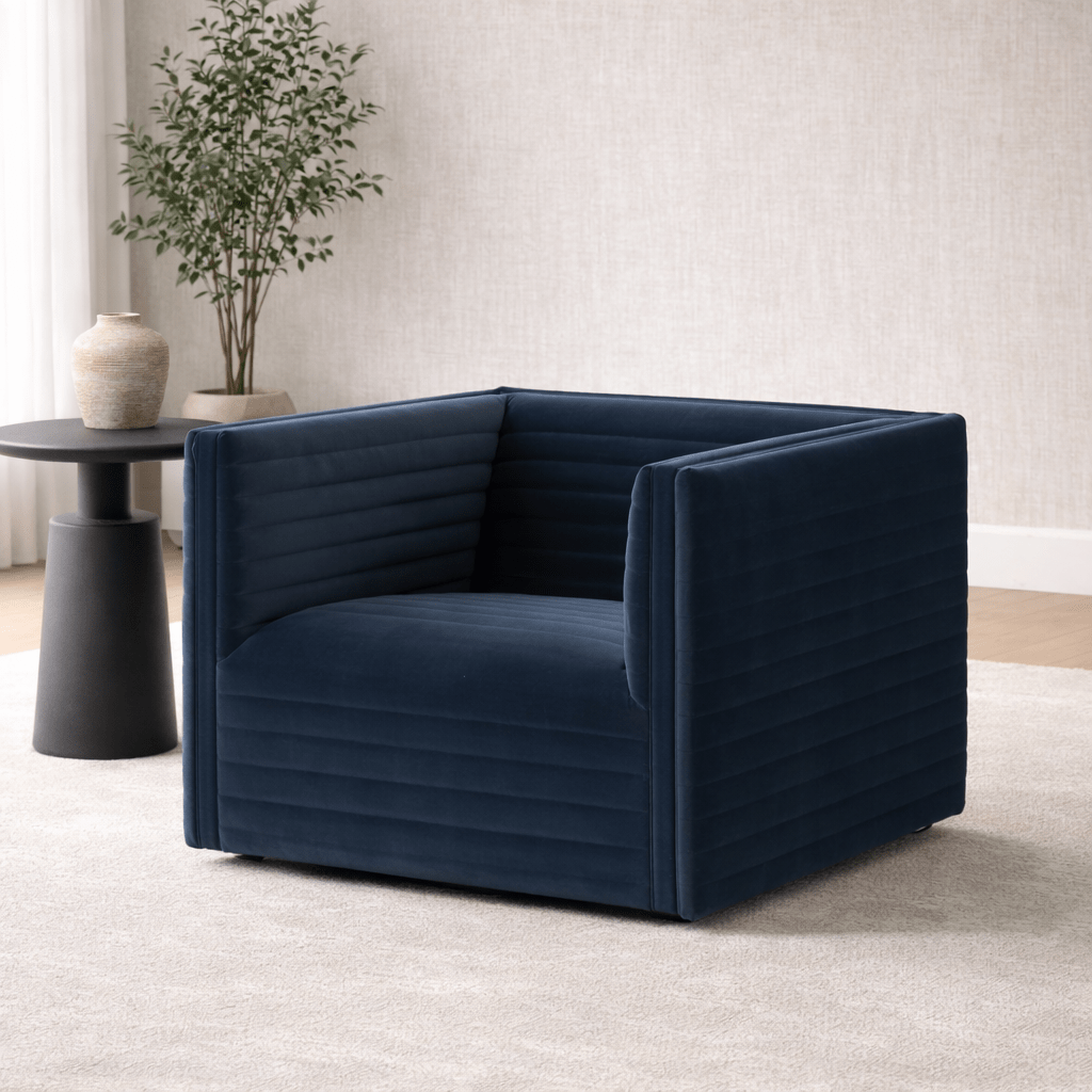 Padma Velvet Blue Swivel Chair Chairs| Roots Furniture