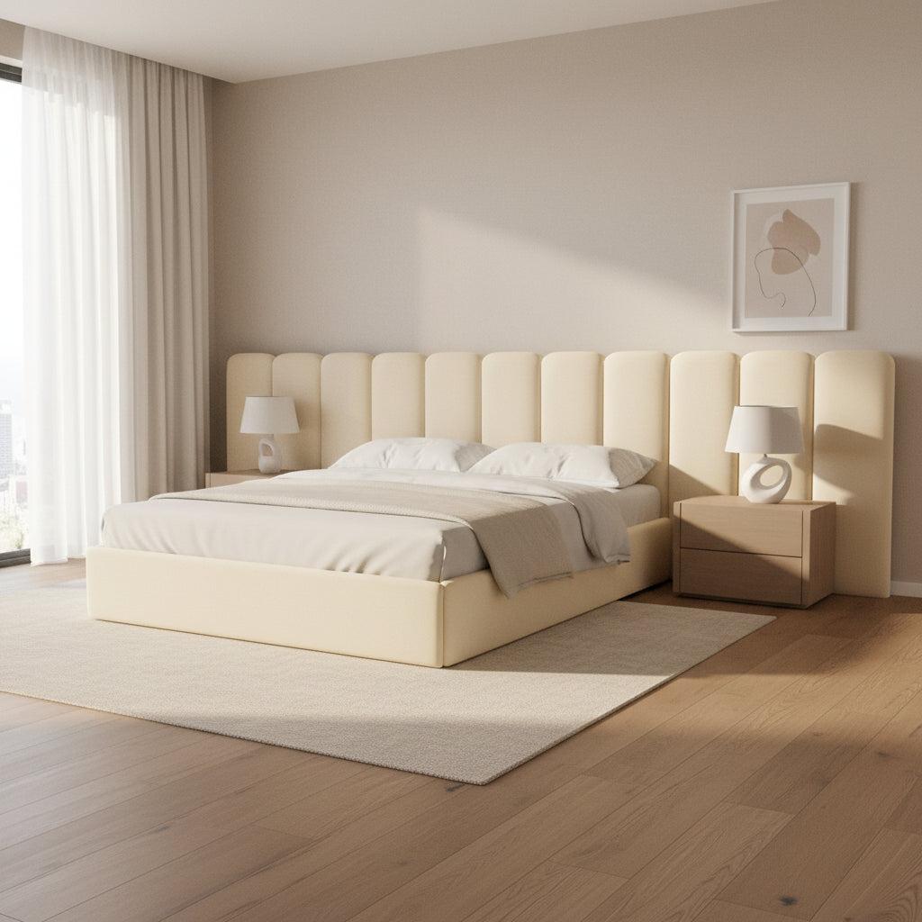 Palani Cream Velvet King Bed with Wings Beds| TOV