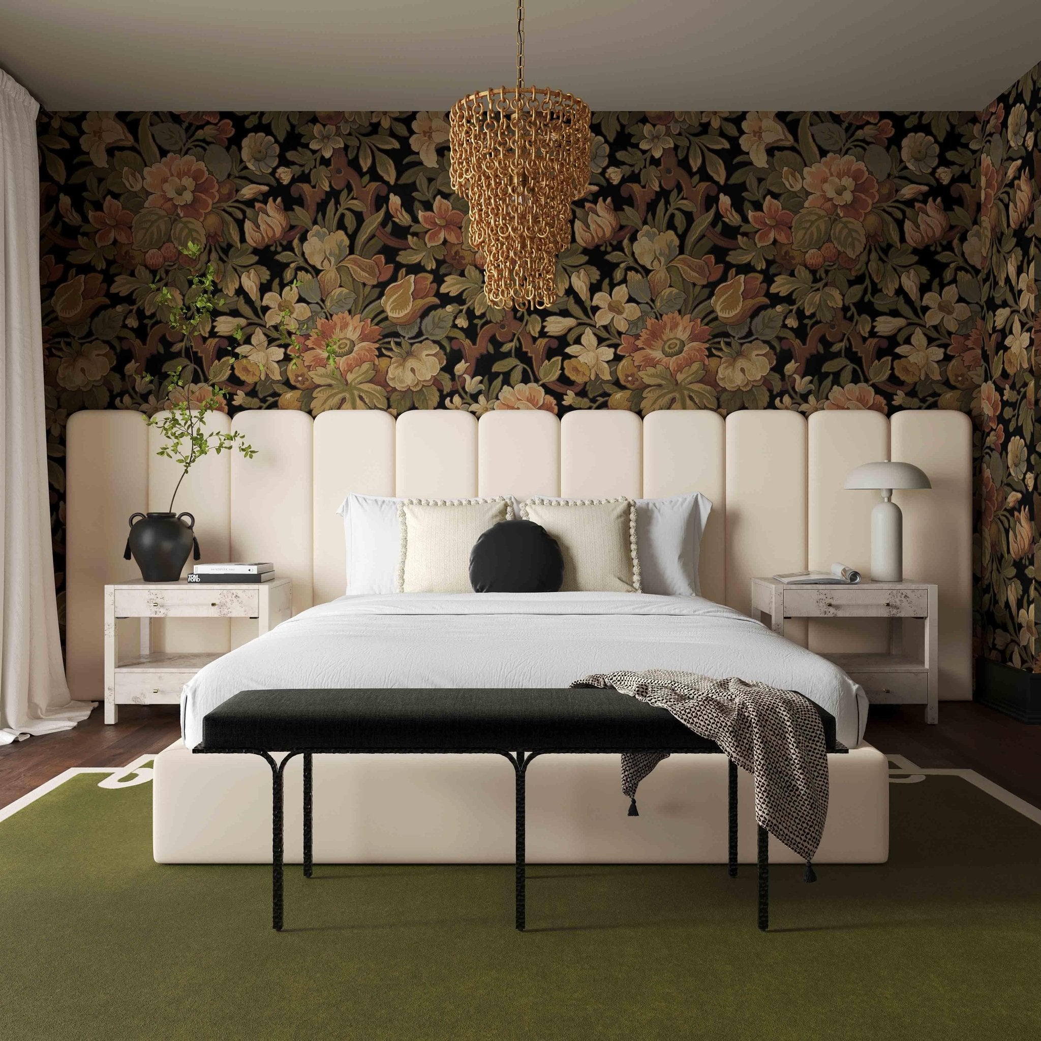 Palani Cream Velvet Queen Bed with Wings Beds| TOV