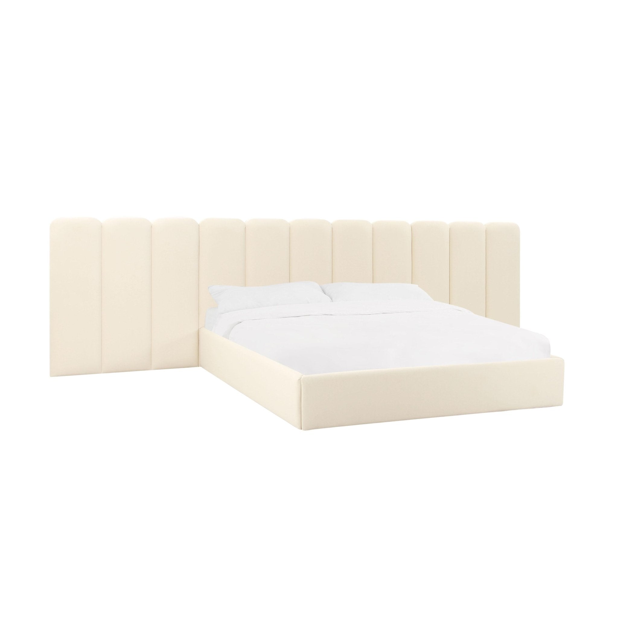 Palani Cream Velvet Queen Bed with Wings Beds| TOV