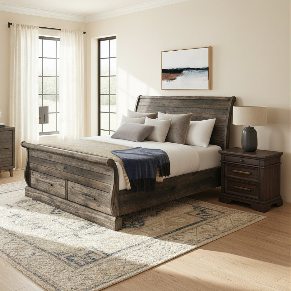 Park Ridge Queen Sleigh Storage Bed in Charcoal Beds| Roots Furniture