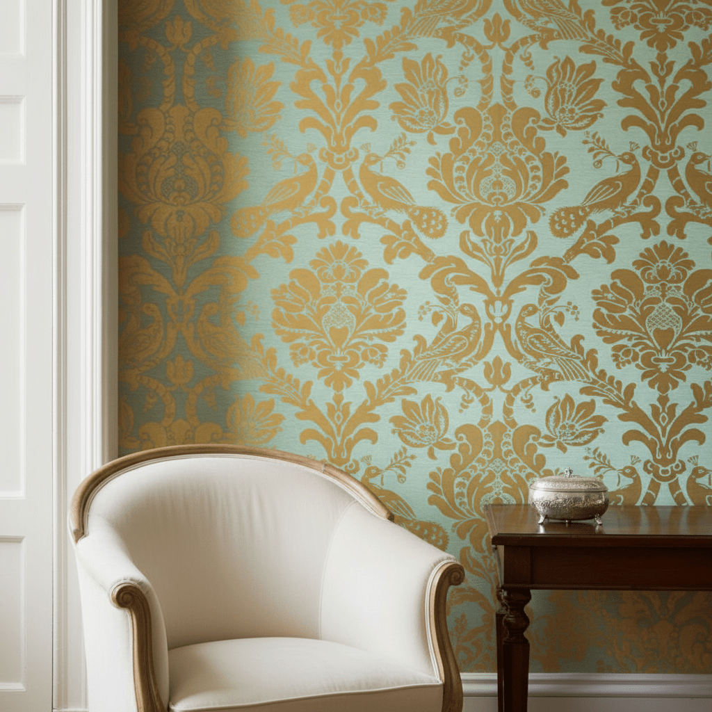 PASSARO DAMASK,Wallpaper Wallpaper| Thibaut Design