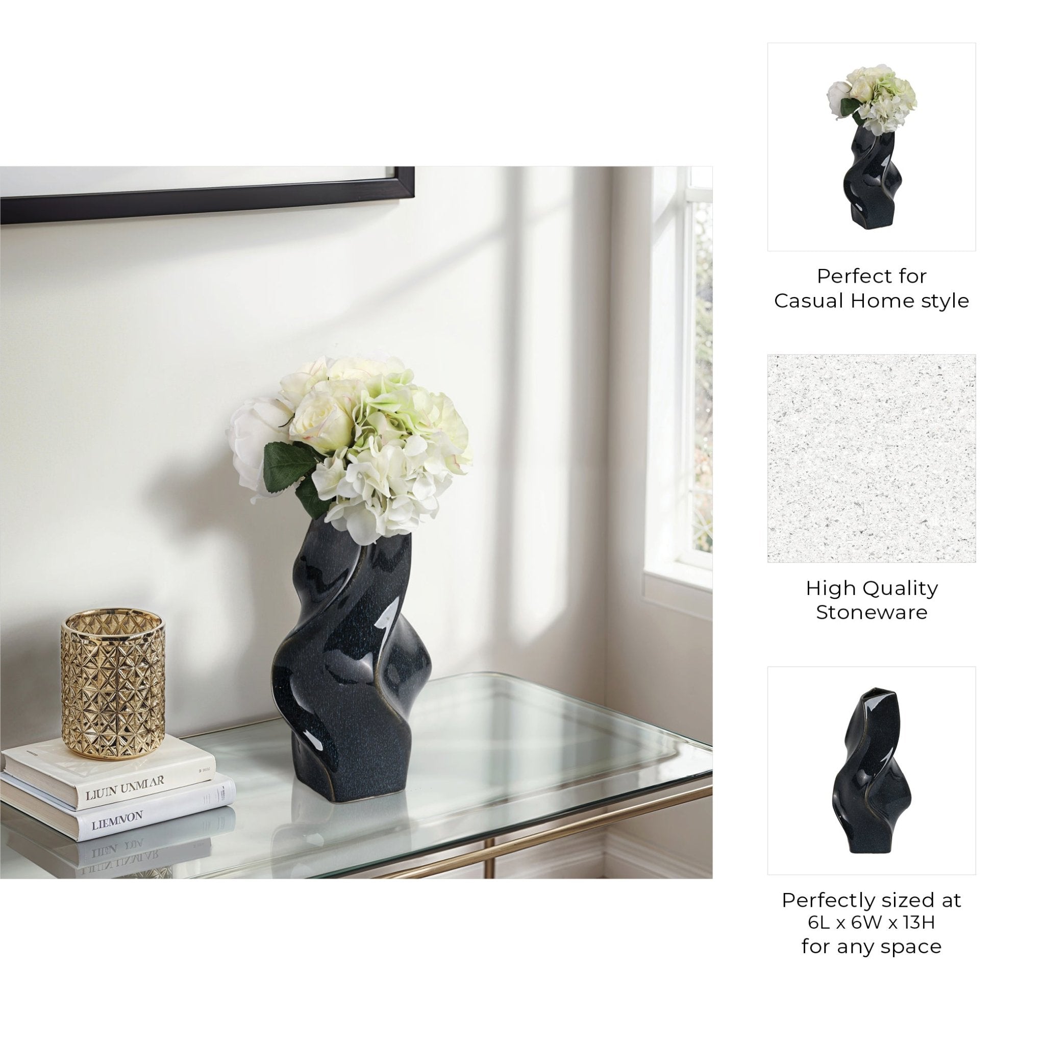 Pella Blue Cer Vase Vases and Jars| Sagebrook Home