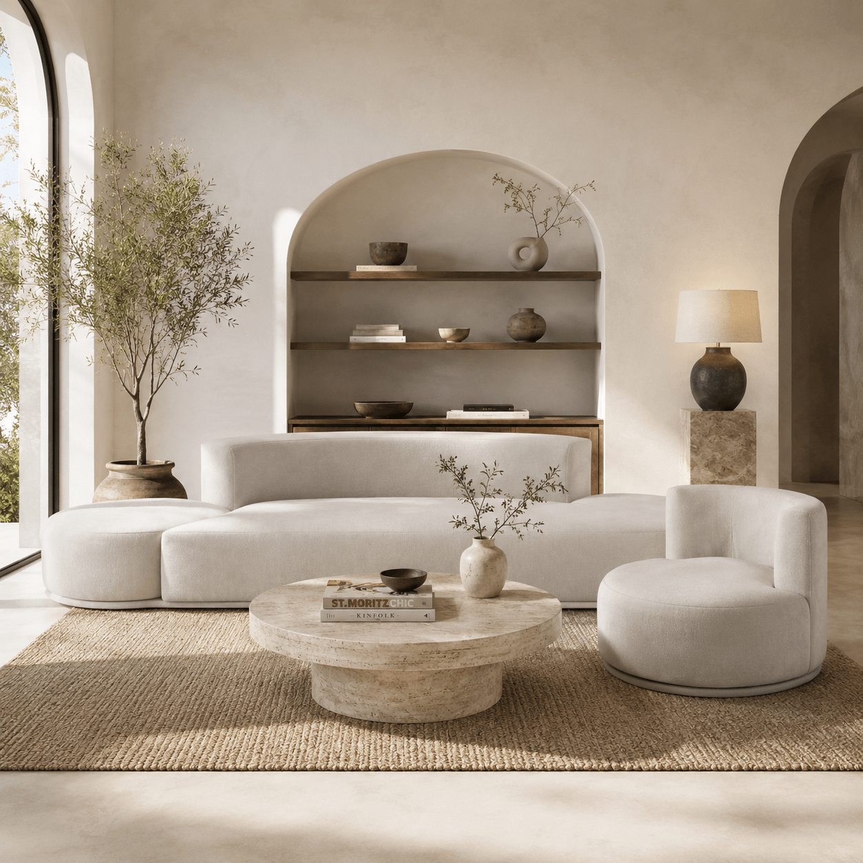 Petra Ivory Sofa With Two Swivel Ottomans Sofas & Loveseats| EHF