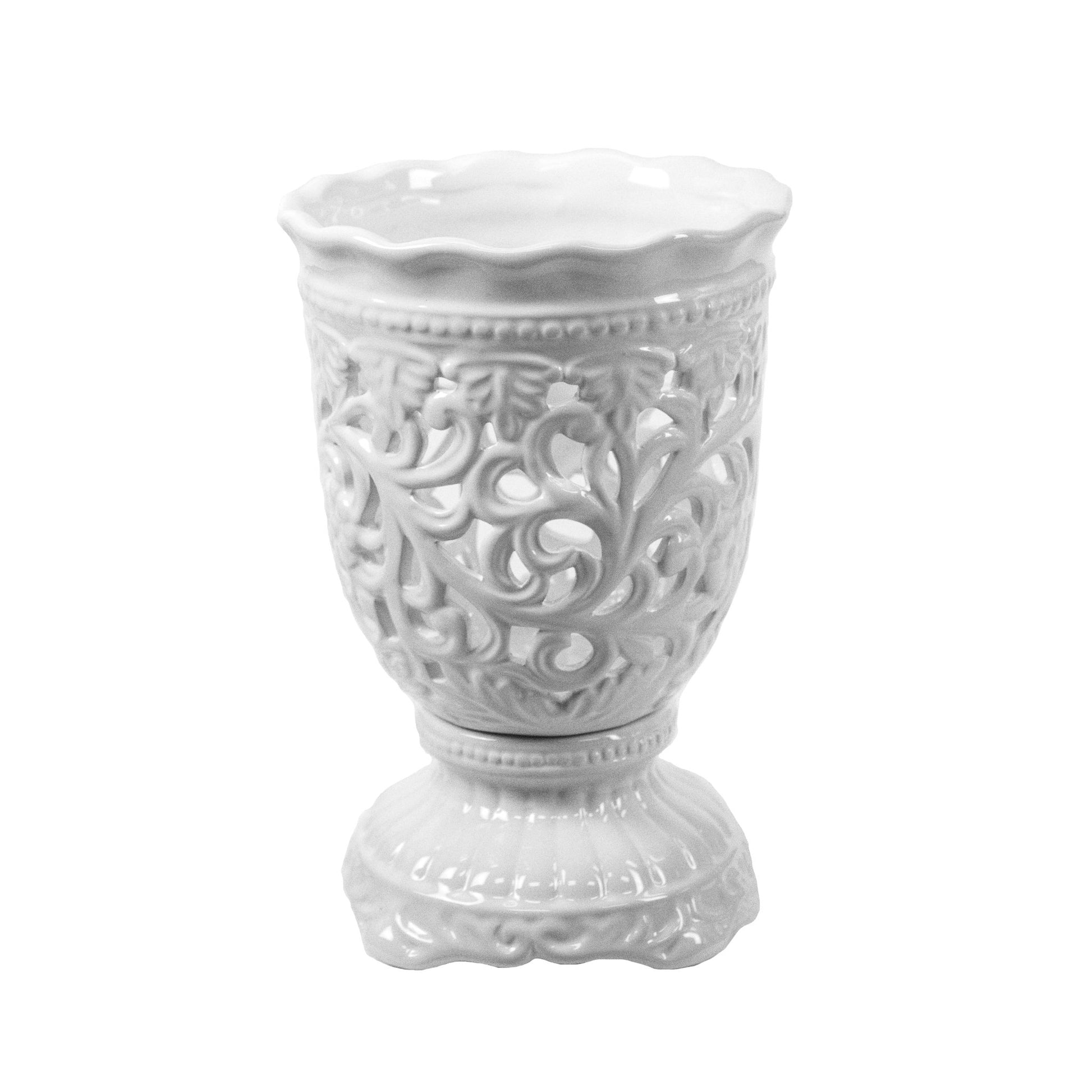 PIERCED FOOTED WHITE VASE 10" Vases and Jars| Sagebrook Home