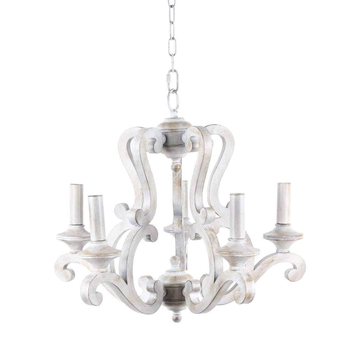 POLYRESIN 5 LIGHT WOOD LOOK CHANDELIER BEIGE chandeliers| Sagebrook Home