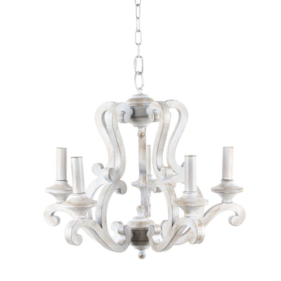 POLYRESIN 5 LIGHT WOOD LOOK CHANDELIER BEIGE - Al Rugaib Furniture