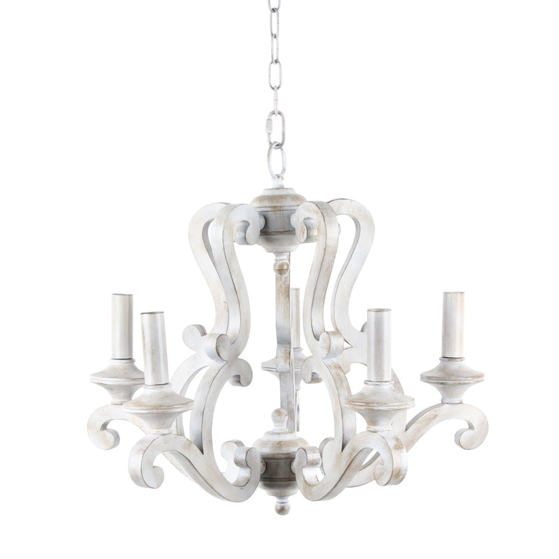 POLYRESIN 5 LIGHT WOOD LOOK CHANDELIER BEIGE - Al Rugaib Furniture