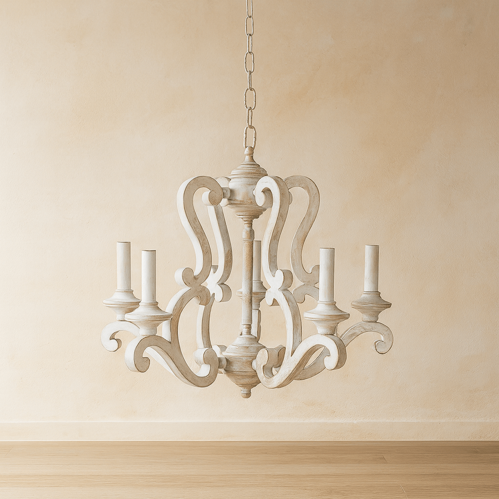 POLYRESIN 5 LIGHT WOOD LOOK CHANDELIER BEIGE chandeliers| Sagebrook Home