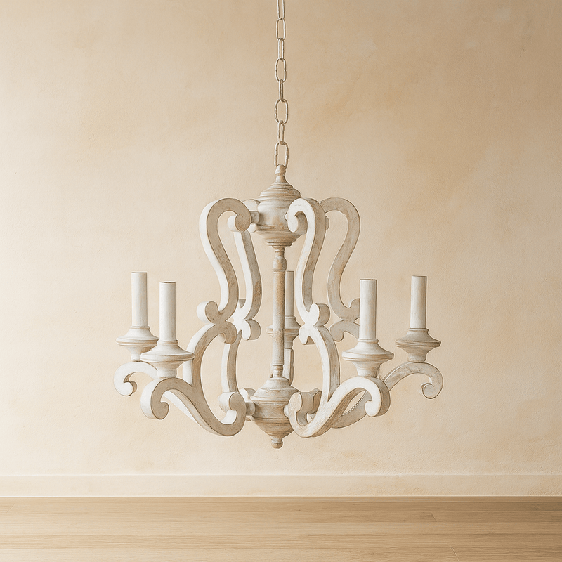 POLYRESIN 5 LIGHT WOOD LOOK CHANDELIER BEIGE - Al Rugaib Furniture