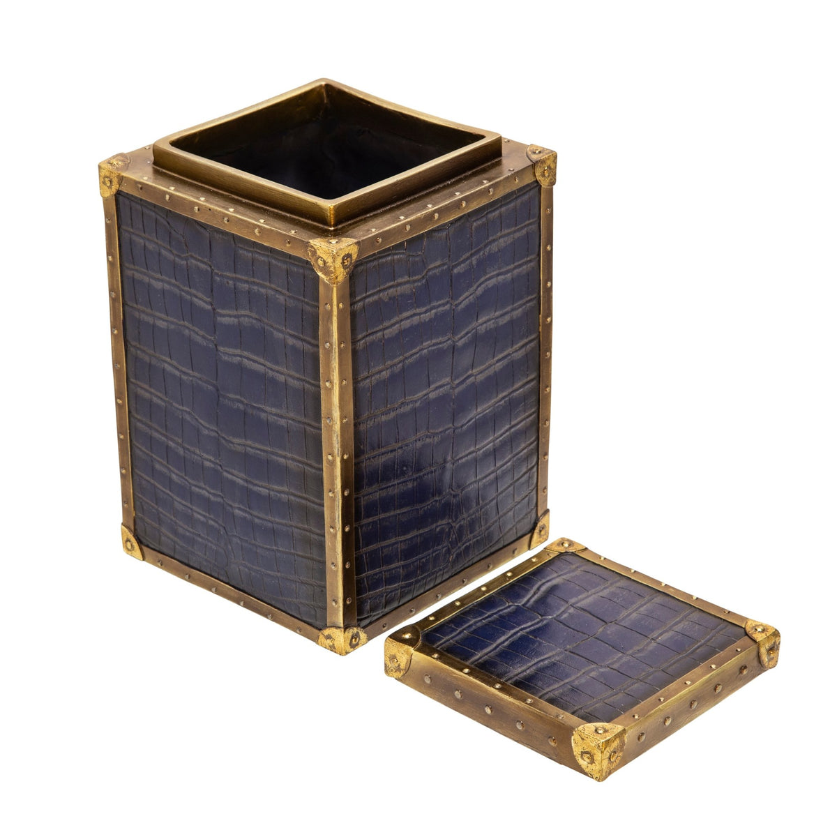 Polyresin Alligator Skin Box, Dark Blue Table Decors| Sagebrook Home