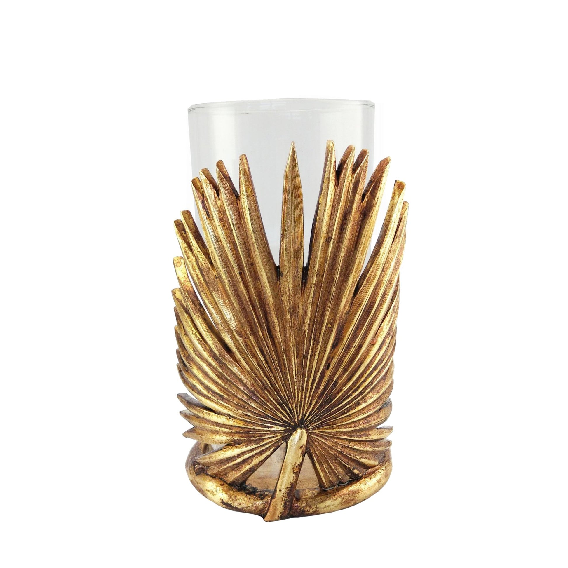 Polyresin Leaf Candle Holder With Glass, Gold Candle Holders| Sagebrook Home