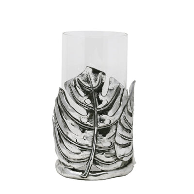 Polyresin Leaf Candle Holder With Glass, Silver - Al Rugaib Furniture