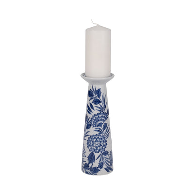 PORC,12"H CHINOISERIE CANDLE HOLDER,BLUE/WHT - Al Rugaib Furniture