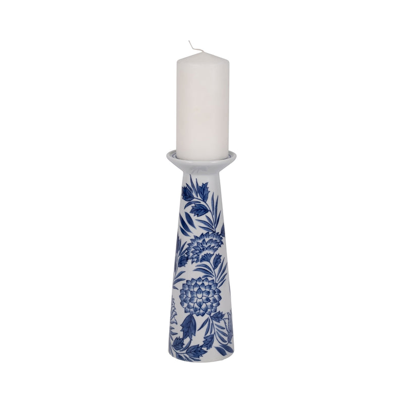 PORC,12"H CHINOISERIE CANDLE HOLDER,BLUE/WHT - Al Rugaib Furniture