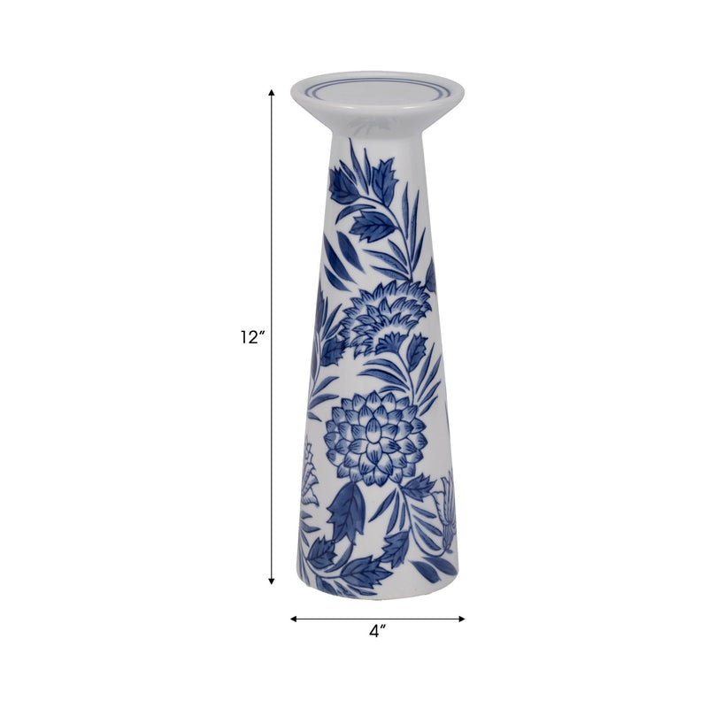 PORC,12"H CHINOISERIE CANDLE HOLDER,BLUE/WHT - Al Rugaib Furniture