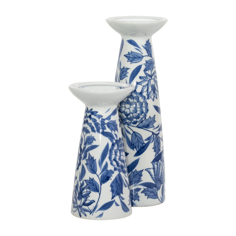 PORC,12"H CHINOISERIE CANDLE HOLDER,BLUE/WHT - Al Rugaib Furniture