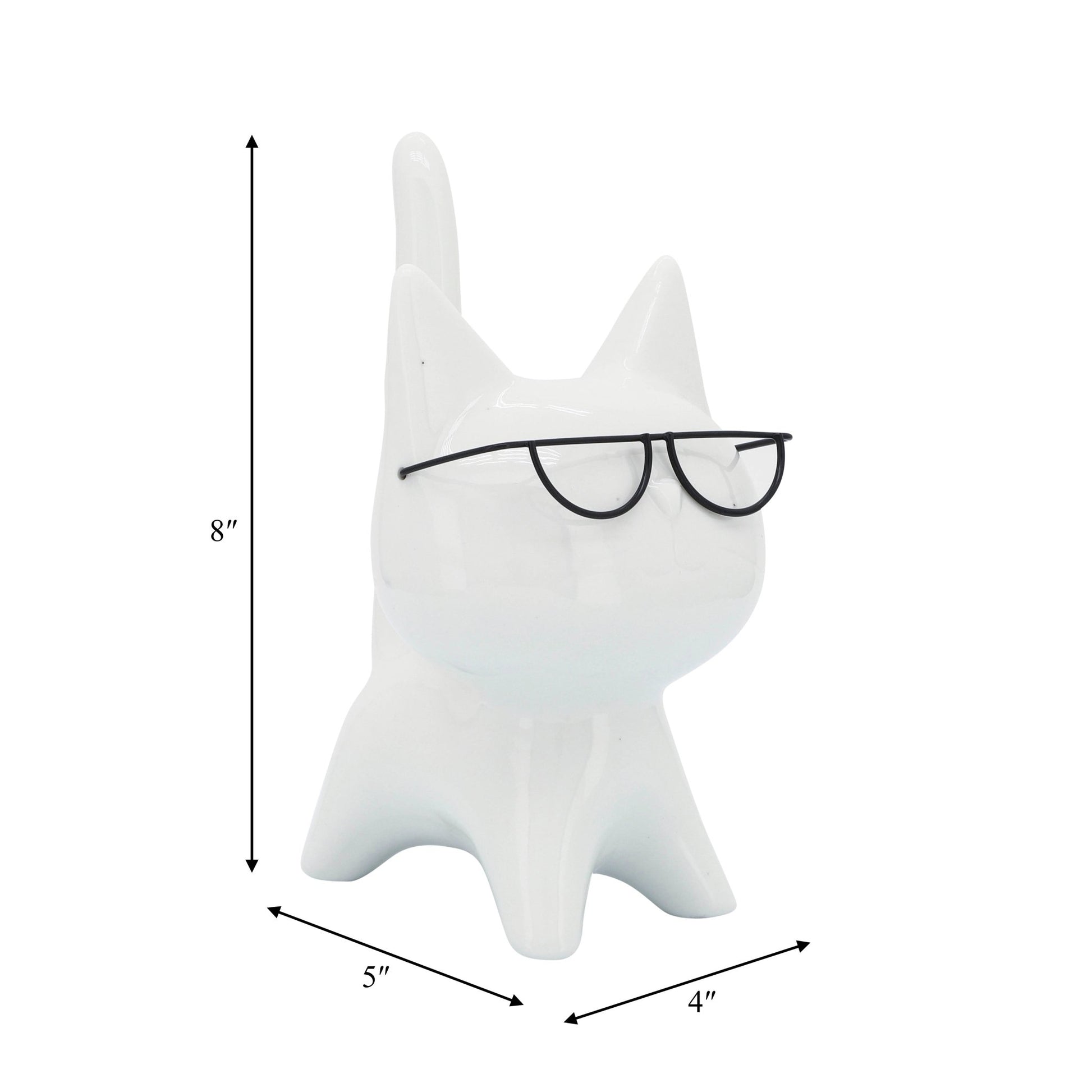 PORCELAIN, 8"H KITTY W/ GLASSES, WHITE Table Decors| Sagebrook Home