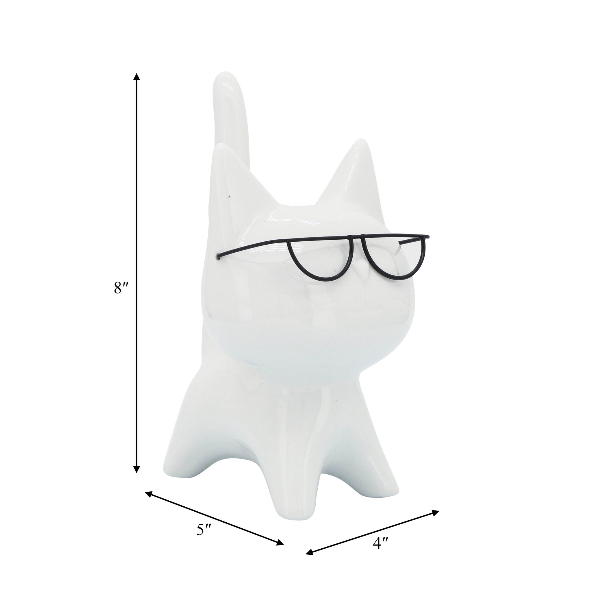 PORCELAIN, 8"H KITTY W/ GLASSES, WHITE Table Decors| Sagebrook Home