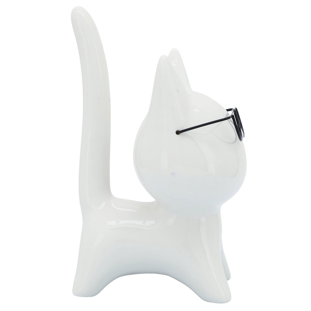 PORCELAIN, 8"H KITTY W/ GLASSES, WHITE Table Decors| Sagebrook Home