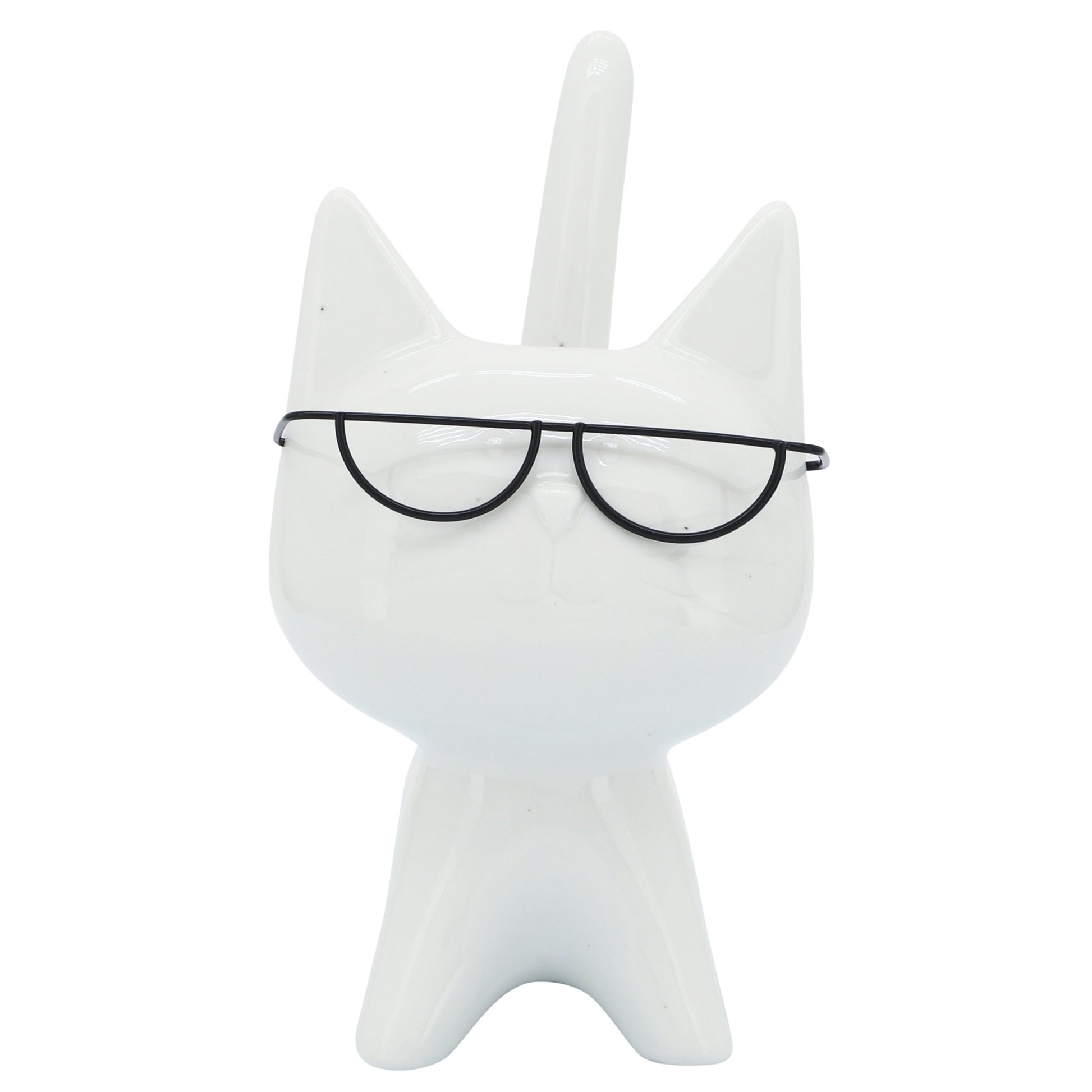 PORCELAIN, 8"H KITTY W/ GLASSES, WHITE Table Decors| Sagebrook Home