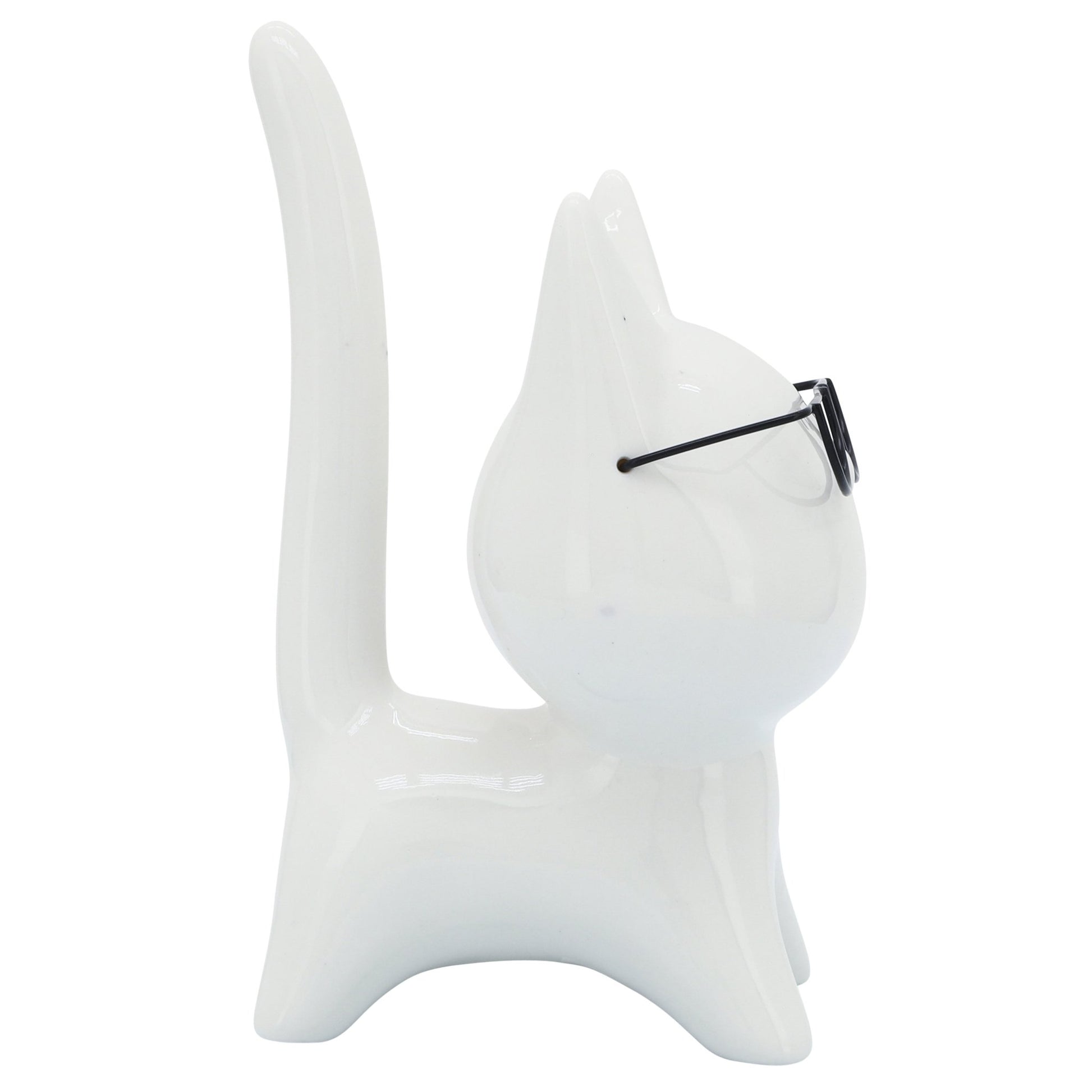 PORCELAIN, 8"H KITTY W/ GLASSES, WHITE Table Decors| Sagebrook Home